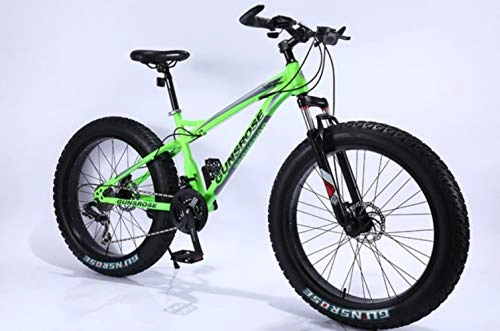 Fat Tyre Mountain Bike : Pakopjxnx 24 And 26 inch Fat Tire Bike Carbon Steel Frame Beach Snow Fat Bikes Adult Sports, Green, 24 inch 7 Speed