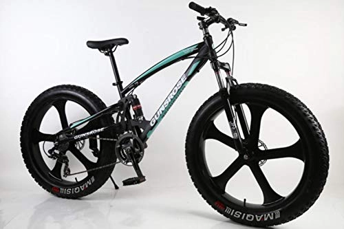 Fat Tyre Mountain Bike : Pakopjxnx 26 inch Bike 5 Knife Wheel Fat Tire Snow Beach Mountain Bike High Carbon Steel Frame, Black Green, 26inch 7speed