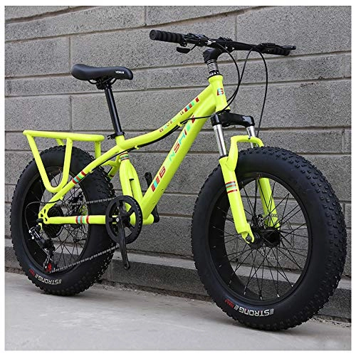 Fat Tyre Mountain Bike : QMMD 20 Pollici Mountain Bike, Bambini Grande Pneumatico Biciclette, Front Suspension Mountain Bike, Ragazze / Ragazzi Hardtail Mountain Biciclette, Bicicletta, Yellow Spokes, 21 Speed