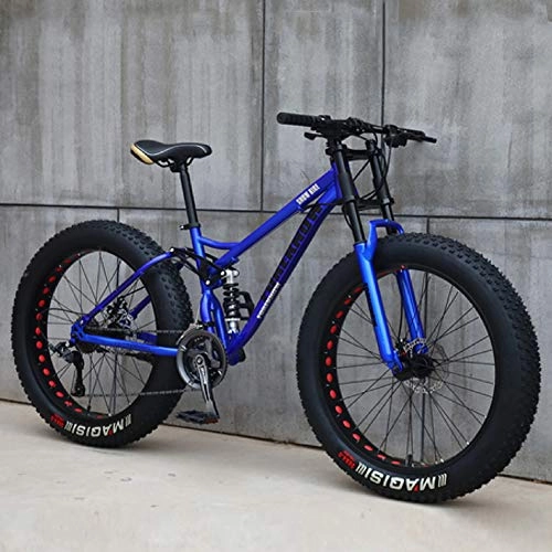 Fat Tyre Mountain Bike : QMMD 24 Pollici / 26 Pollici Adulti Mountain Bike, Bicicletta Biammortizzata, 7-21-24-27- velocità Bicicletta Mountain Bike, Grande Pneumatico Bicicletta da Montagna, 26 Inches Blue, 24 Speed