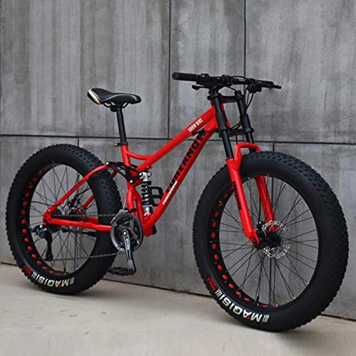 Fat Tyre Mountain Bike : QMMD 24 Pollici / 26 Pollici Adulti Mountain Bike, Bicicletta Biammortizzata, 7-21-24-27- velocità Bicicletta Mountain Bike, Grande Pneumatico Bicicletta da Montagna, 26 Inches Red, 27 Speed