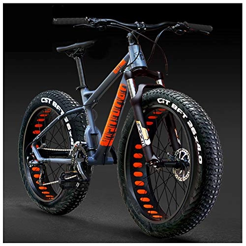 Fat Tyre Mountain Bike : QMMD 26 Pollici Mountain Bike, 27 velocità Grande Pneumatico Biciclette, Fat Bike da Montagna, Front Suspension Mountain Bike, Telaio Alluminio Mountain Biciclette, A Orange Spokes, 27 Speed