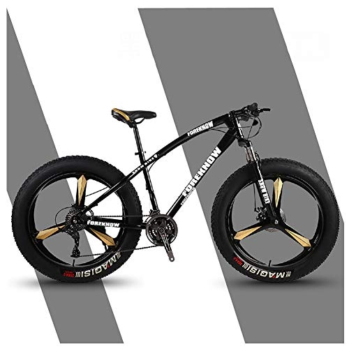 Fat Tyre Mountain Bike : QMMD Mountain Bike 26 Pollici, Adulti Hardtail Mountainbike, Fat Bike da Montagna, Telaio in Acciaio ad Alto Tenore di Carbonio, Front Suspension Mountain Bike, Black 3 Spokes, 21 Speed