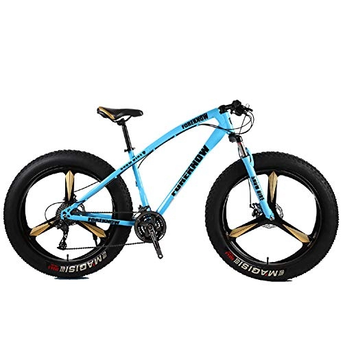 Fat Tyre Mountain Bike : QMMD Mountain Bike 26 Pollici, Adulti Hardtail Mountainbike, Fat Bike da Montagna, Telaio in Acciaio ad Alto Tenore di Carbonio, Front Suspension Mountain Bike, Blue 3 Spokes, 24 Speed