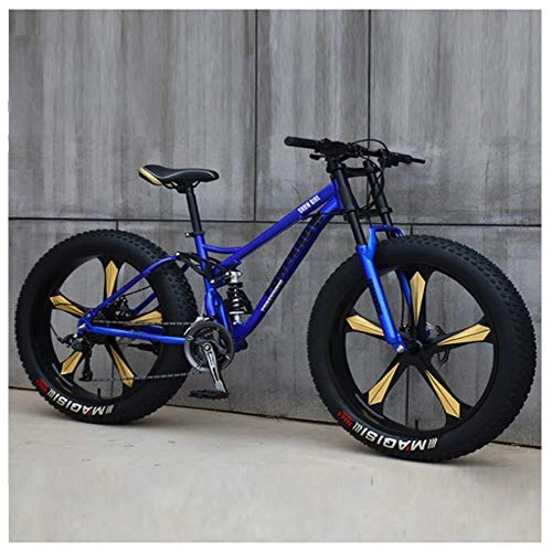 Fat Tyre Mountain Bike : QMMD Unisex 26 Pollici Mountain Bike, Biciclette Grande Pneumatico, Adulti Bicicletta Biammortizzata, Telaio in Acciaio ad Alto Tenore di Carbonio Mountain Biciclette, Blue 5 Spoke, 27 Speed