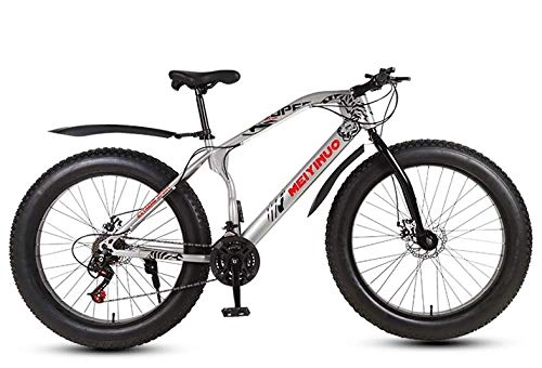 Fat Tyre Mountain Bike : W&HH Mountain Bike, 26 Pollici 21 / 24 / 27 Speed ​​Bike, MTB Studenti delle Donne degli Uomini a velocità variabile Bike, Fat Tire Mens Mountain Bike, Argento, 27 Stage Shift