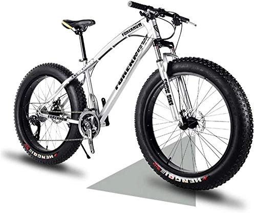 Fat Tyre Mountain Bike : Wangwang454 26 inch Mountain Bike 24 Speed Gearshift Adult Fat Tire Bike Snow Bike Carbon Steel Frame Full Suspension Disc Brakes Hardtail Bike-Silver