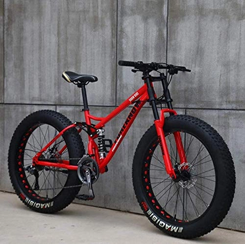 Fat Tyre Mountain Bike : Wangwang454 26-inch Mountain Bike 24-Speed Gearshift Adult Fat Tires Bicycle Frame Made of Carbon Steel Full Suspension Disc Brakes Hardtail Bike-Rot