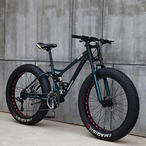 Fat Tyre Mountain Bike : WEN Biciclette for Adulti Montagna, 24 Pollici Fat Tire Hardtail Mountain Bike, Doppio Telaio Sospensione e Forcella della Sospensione della all Terrain Mountain Bike (Color : Green, Size : 27 Speed)