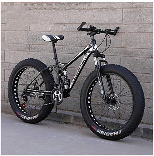 Fat Tyre Mountain Bike : WEN Biciclette for Adulti Montagna, Fat Tire Doppio Freno a Disco for Mountain Bike Hardtail, Big Ruote di Bicicletta, in Acciaio ad Alto Carbonio Telaio (Color : New Black, Size : 24 inch 27 Speed)