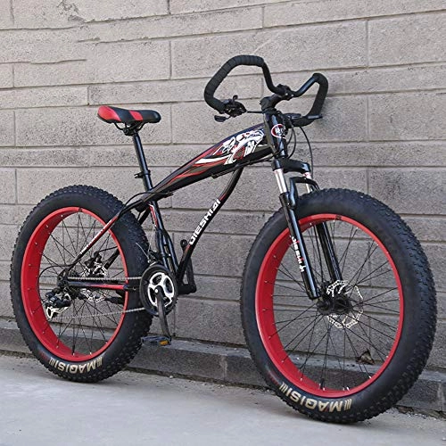 Fat Tyre Mountain Bike : WJH Mountain Bike da adulto, telaio Fat Tire a doppia sospensione, telaio in acciaio ad alto tenore di carbonio, Mountain Bike, 26" rosso, 27 velocità, Rosso, 27speed 26 inches