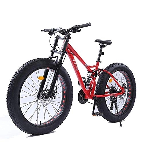 Fat Tyre Mountain Bike : WJSW Mountabike 26 Pollici Donna, Bici Trail MountaFat Tire con Doppio Freno Disco, mountabike Hardtail, biciclettcon Sedile Regolabile, Telaio Acciaio al Carbonio, Rosso, 24 velocità