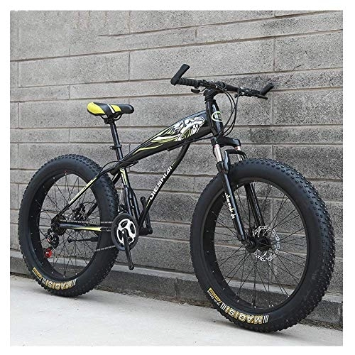 Fat Tyre Mountain Bike : WJSW Mountabike Adulti, mountabike Ragazzi Fat Tire MountaBike, mountabike Hardtail con Freno Doppio Disco, Telaio Acciaio ad Alto tenore di Carbonio, Bicicletta, Giallo D, 26 Pollici 21 velocità