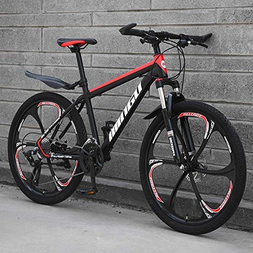 Fat Tyre Mountain Bike : WYBD.Y Bicicletta a variabile 21 / 24 / 27 / 30 Bicicletta 24 Pollici MTB Freni a Disco Bicicletta a Sospensione Completa, Red+Black, 21 Speed