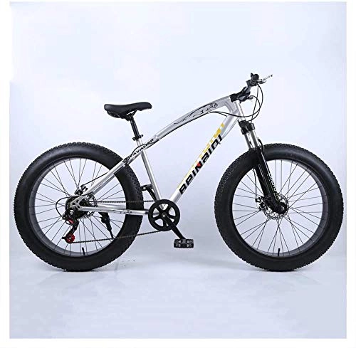 Fat Tyre Mountain Bike : XXCZB Mountain Bike Hardtail con Pneumatici Grassi da 24 Pollici per Adulti Uomo Donna Bicicletta da Montagna Antiscivolo con Sospensione Anteriore e Freni a Disco Meccanici-7 velocità_Argento