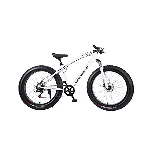 Fat Tyre Mountain Bike : YBCN Fat Bike, Fuoristrada, Spiaggia, motoslitta, 26 Pollici, 27 velocità, VTT, Coda Rigida 4.0, Grandi Pneumatici per Adulti, Unisex, Bianco