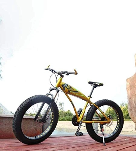 Fat Tyre Mountain Bike : zhouzhou666 Pneumatici per Adulti Fat Mountain Bike Doppio Freno a Disco / Telaio in Lega di Alluminio Cruiser Bici Spiaggia Motoslitta Ruote da 26 Pollici-Giallo_7 velocità