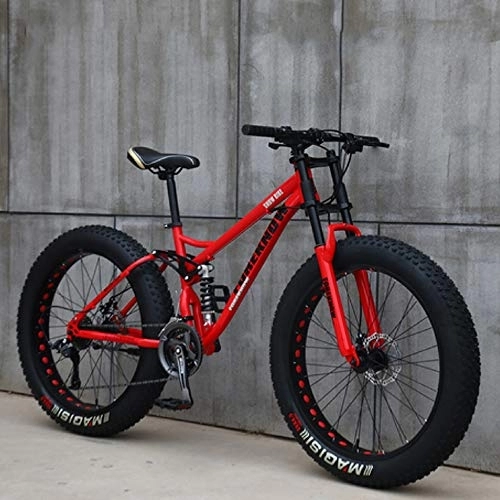 Fat Tyre Mountain Bike : ZXCVB 24 / 26 Pollici Mountain Bike MTB Hardtail 4.0 Fat Tire Bike Beach Snow Mountain Bike Uomini E Donne, Red-26inch / 24speed