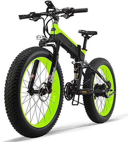 Mountain bike elettrica pieghevoles : Alta velocità Bici di montagna elettrica 1000W 26inch Fat Tire e-Bike 27 Velocità Beach Mens Sports Bike for adulti 48V 13Ah batteria al litio bicicletta elettrica pieghevole ( Color : Green )