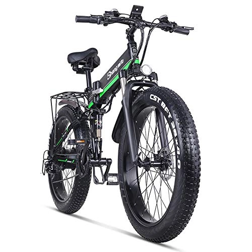 Mountain bike elettrica pieghevoles : cuzona Bicicletta elettrica 1000W Bici da Spiaggia elettrica 4 0 Fat Tire Bici elettrica 48V Mens Mountain Bike Snow E-Bike 26inch Bicycle-MX01-Green_China