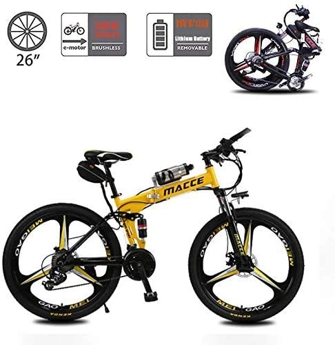 Mountain bike elettrica pieghevoles : CXY-JOEL Bicicletta elettrica pieghevole con batteria al litio di ricarica rimovibile da 36 V / 21 velocità, bicicletta super leggera, urbana per viaggi di Ault Uomini, giallo