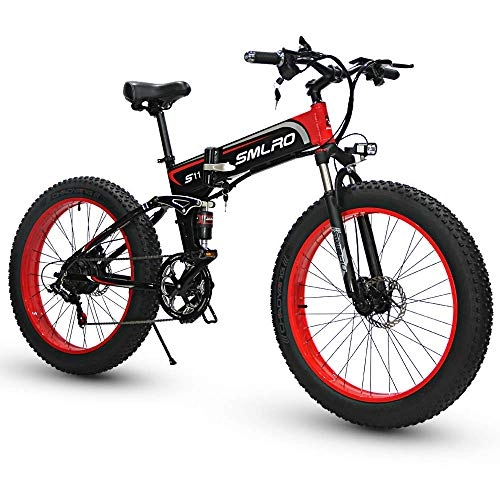 Mountain bike elettrica pieghevoles : CXY-JOEL Mountain Bike Pieghevole Bici Elettrica da 1000W Ebike Fat Tire 26 'Full Suspension 48V12.8Ah 21 Pedal Assist (Rosso), Rosso
