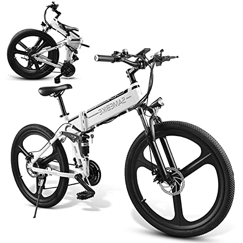Mountain bike elettrica pieghevoles : JINGJIN E-Bike 26"* 1.95" Pneumatici CHAOYANG | Mountain Bike e Motore della Ruota Posteriore per 35 km / h | Bicicletta con Forcella Ammortizzata MTB, Luce LED e Sella Sportiva, White-B