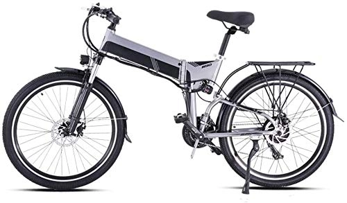 Mountain bike elettrica pieghevoles : Mountain Bike Elettrica con 500W Motore Senza Spazzole, 48V12.8AH Batteria al Litio E 26Inch Fat Tire, Grigio