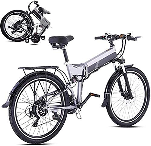 Mountain bike elettrica pieghevoles : RDJM Bicicletta Elettrica Mountain Bike Elettrico con 500W Brushless Motor, 48V12.8AH Batteria al Litio E 26inch Fat Tire (Color : Grey)
