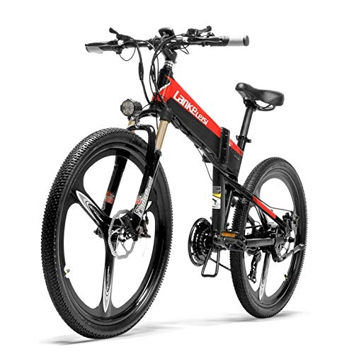 Mountain bike elettrica pieghevoles : SYLTL 26 Pollici E-Bike Mountain Bike Adulto Grande capacit Batteria al Litio 48V 10.4HA Bici Elettrica da Pieghevole Bicicletta da Montagna, BlackRed