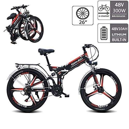 Mountain bike elettrica pieghevoles : TCYLZ - Bicicletta elettrica da 26 pollici, per uomo e donna, mountain bike, 48 V, 10 Ah / 300 W, batteria al litio, autonomia massima 50-60 km