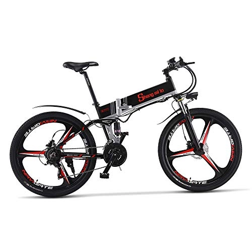 Mountain bike elettrica pieghevoles : XXCY 500w / 350w Bici elettrica da Montagna Mens ebike Bicicletta Pieghevole MTB Shimano 21 velocità (Nero, 350W)