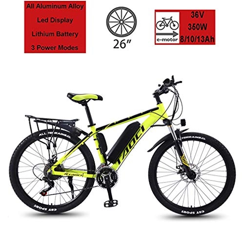 Mountain bike elettriches : 26" Electric Mountain Bikes, Adulti Bicicletta Elettrica / Commute Ebike Con 350W Motore, 36V 8 / 10Ah / 13Ah Batteria Al Litio, Professionista 21 Velocità Di Trasmissione Ingranaggi, Giallo, 13Ah 90Km