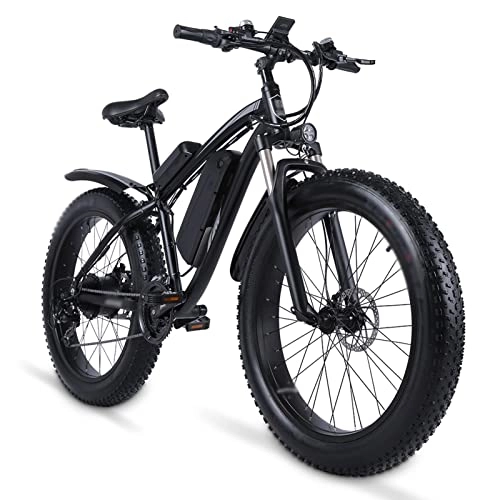 Mountain bike elettriches : Bici elettrica 1000W Bici elettrica grassa Bici da Spiaggia Bicicletta elettrica 48v17ah Batteria al Litio ebike Mountain Bike elettrica (Colore : Black-2 Batteries)
