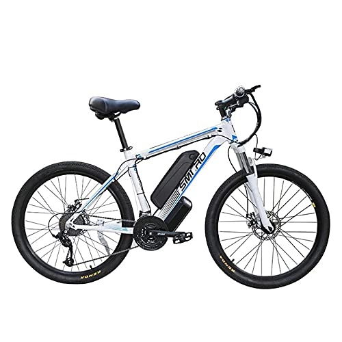 Mountain bike elettriches : Bici elettrica per mountain bike, motore da 350W bici elettrica da 26 pollici 48V 13Ah batteria al litio staccabile bici elettrica a 21 velocità con doppio freno a disco unisex (white blue)