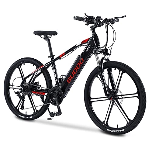 Mountain bike elettriches : Bicicletta elettrica da 26" per adulti, in alluminio, mountain bike, 36 V, 10 Ah, batteria rimovibile, forcella anteriore a disco per uomo (nero)