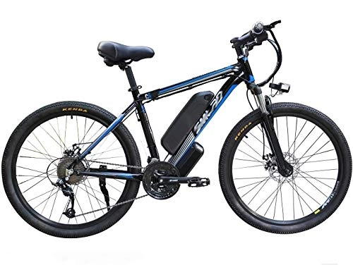 Mountain bike elettriches : Bicicletta elettrica MTB 26 Pollice Adult Mountain Mountain Bike, 48 V / 10Ah Rimovibile Ebike Ebike, 27 velocità, 5 File (Color : Black-Blue, Size : 26inches)