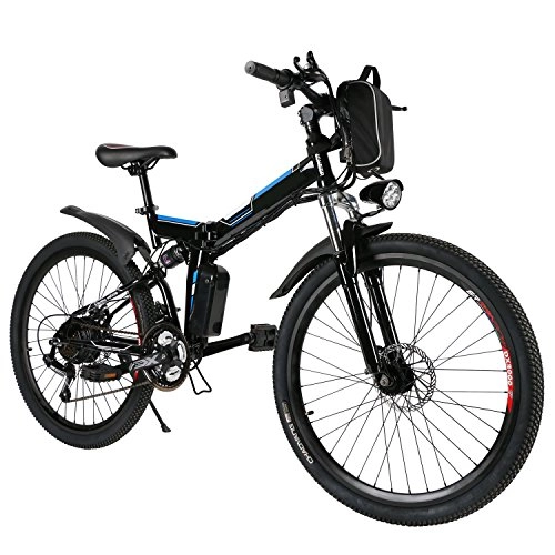 Mountain bike elettriches : Bicicletta Elettrica Pieghevole, Bici al Lavoro, E-Bike -Fold 20” / 26”, Adulto, 250W Batteria 36V 8Ah, Cambio Shimano a 7 velocità (26 Avventura Nera)