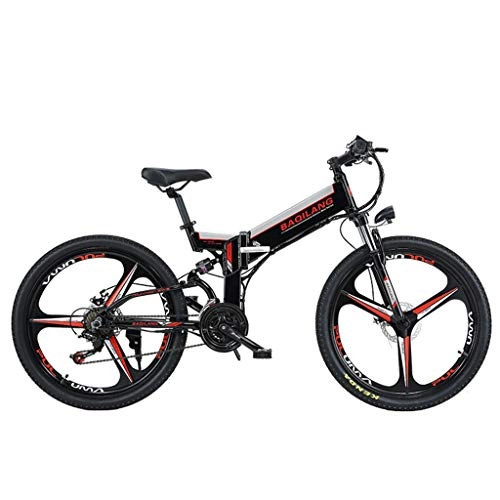 Mountain bike elettriches : Bicicletta elettrica pieghevole da montagna, bicicletta con batteria al litio, bicicletta fuoristrada da 350 W, velocit 48V10A90km21 da 26 pollici Shimano, Black-One wheeled dual battery version