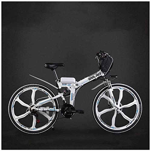 Mountain bike elettriches : BNMZX Ciclomotore Adulto piegante Elettrico della Bici del Mountain Bike della Citt, Automobile a 26 Pollici della Batteria di Potere della Batteria al Litio 48v, White-Three-Knife Wheel