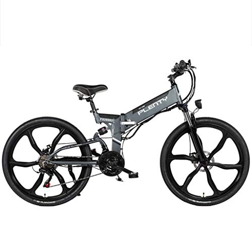 Mountain bike elettriches : BNMZXNN Bicicletta elettrica da 26 Pollici, Veicolo Elettrico Pieghevole, Batteria al Litio per Mountain Bike, Bicicletta elettrica con acceleratore, Grey Five Knife wheel-48V12.8ah