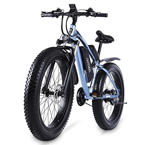 Mountain bike elettriches : CANTAKEL 26 Pollici Bicicletta Elettrica per Adulti con Sedile Posteriore Batteria Nascosta Avanzata Sospensione Completa Professionale Sistema di Trasmissione Miro a 7 Velocità (Blu)