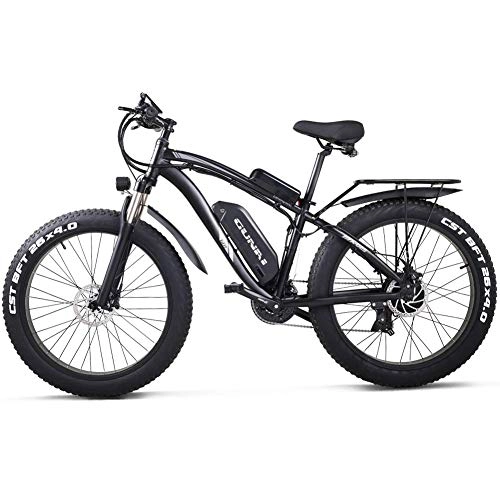 Mountain bike elettriches : CJH Bicicletta, Bici, Mountain Bike, Fuoristrada Elettrico Fat Bike 26 '4.0 Tire E-Bike 1000W 48V 17Ah Mountain Bike Elettrica con Sedile Posteriore (Nero), Nero