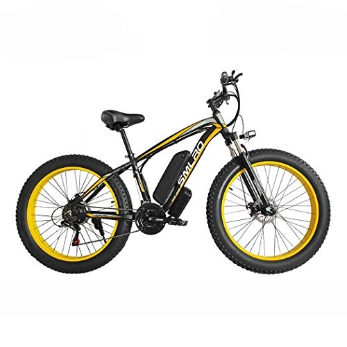 Mountain bike elettriches : CXY-JOEL Bici Elettriche per Adulti Donne Uomini, 4.0 'Pneumatici da 26 Pollici 21 Velocità per Donna Mountain Bike, 48V 13Ah / 15Ah 350W / 500W / 1000W Mtb E-Bike con Ip54 Impermeabile, Nero Giallo,
