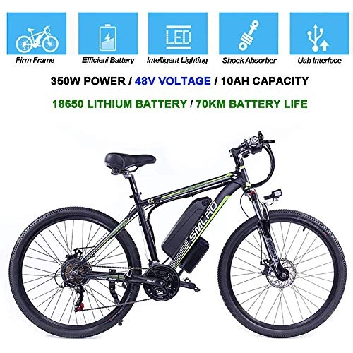 Mountain bike elettriches : CYQAQ Biciclette elettriche per Adulti, 350W in Lega di Alluminio Ebike Bicicletta Rimovibile 48V / 10Ah Batteria agli ioni di Litio Mountain Bike / Commute Ebike, Black Green