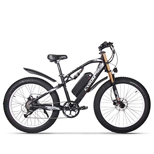 Mountain bike elettriches : cysum Bici elettriche per Uomo, gomme grasse da 26 Pollici per Biciclette, Mountain Bike con Batteria Li Rimovibile da 48 V 17Ah