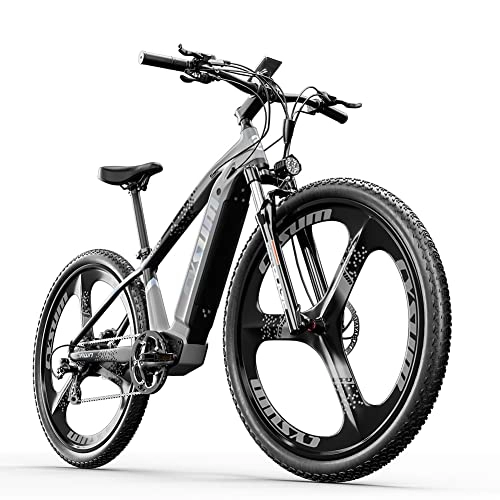 Mountain bike elettriches : Cysum M520 bici elettrica per uomo, bici elettrica da montagna da 29", batteria 48 V * 14 Ah, freni a disco idraulici (grigio)