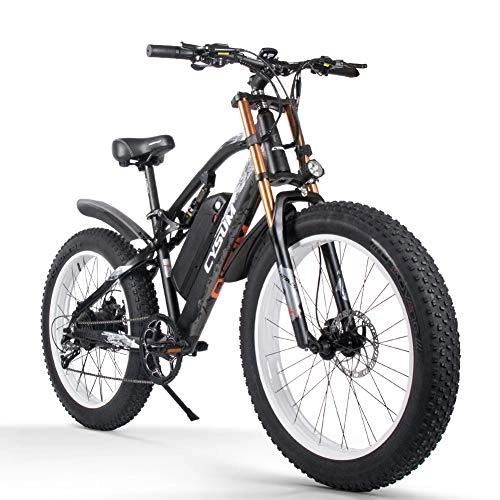 Mountain bike elettriches : cysum M900 E-Bike 26"4.0 Fat Tyres Offroad E-Bike 1000W 48V 17AH E-Mountainbike (Bianco e nero)