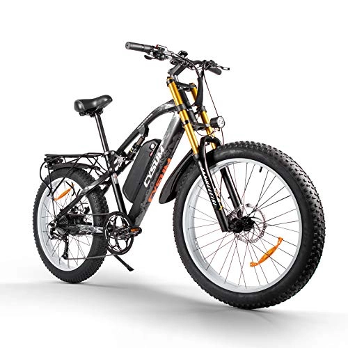 Mountain bike elettriches : cysum M900 plus bici elettriche per uomo, bici elettriche da 26 pollici Fat Tire All Terrain bike, mountain bike per adulti con batteria al litio rimovibile 48V 17Ah (White)