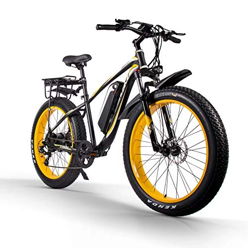Mountain bike elettriches : cysum M980 bici elettrica da uomo 1000W 48V 17AH Fat 26"4.0 pneumatici mountain bike e-bike (Nero e giallo)